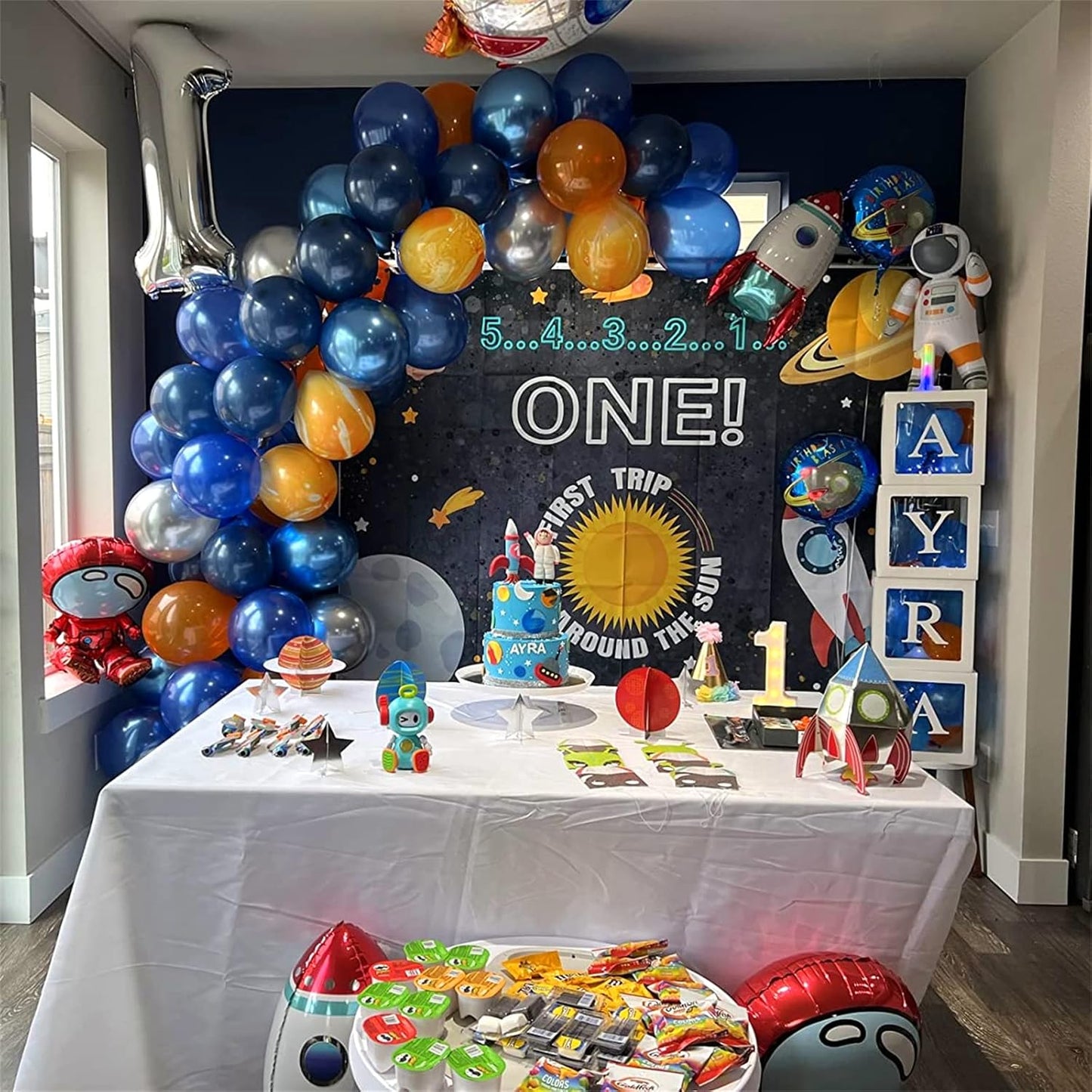 60Pcs Balloons Orange Blue, Outer Space Party Balloons Set, Navy Blue Silver Orange Yellow Agate Latex Balloon, Blue Party Balloons for Boys Kids Space Theme Birthday Party, Graduation, Baby Shower