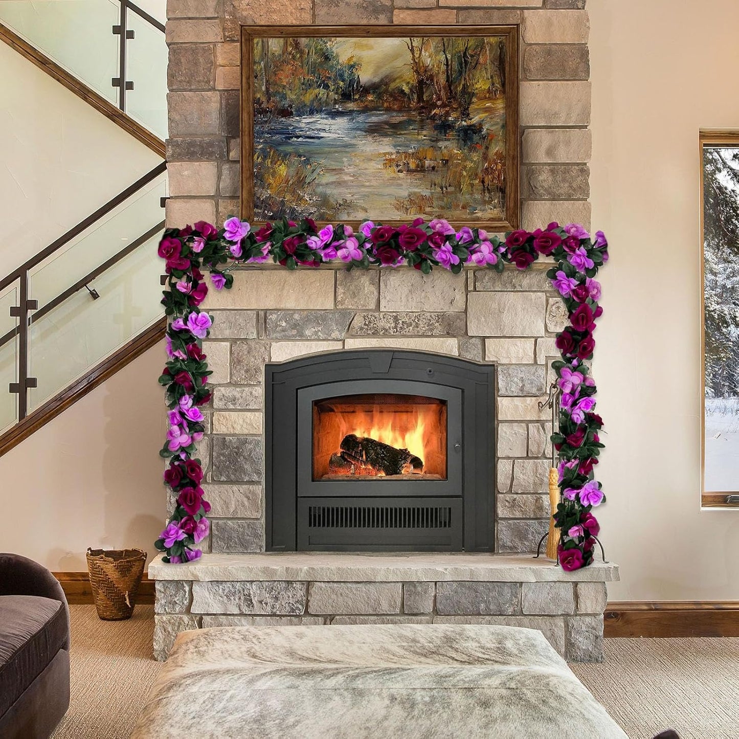 16Pcs 126Ft Purple Rose Garland, Fake Rose Hanging Flowers, Artificial Flower Vine, Hanging Floral Vine Garland for Wedding, Birthday Party, Wall Arch, Halloween, Christmas Garden Backdrop Decor