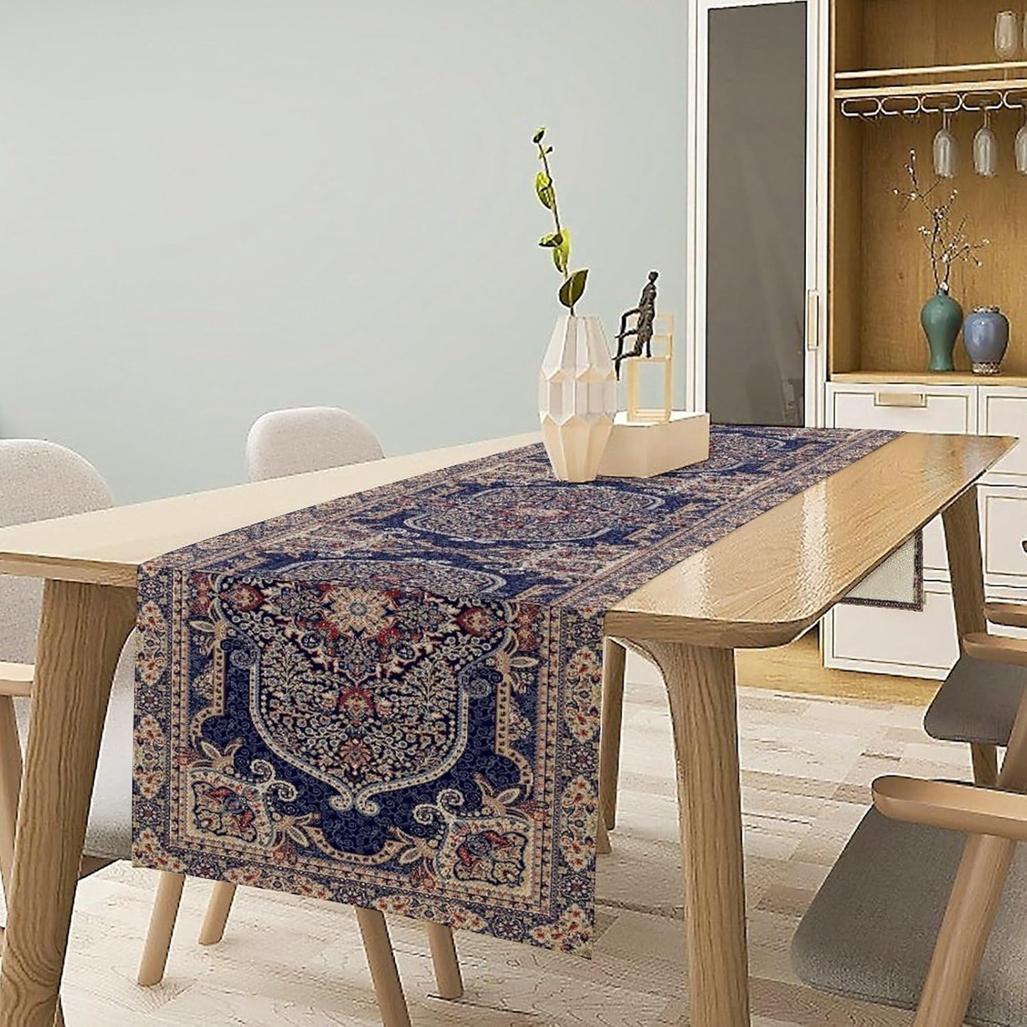 Vintage Boho Floral Table Runner, French Rustic Country Farmhouse Purple Golden Bohemia Flower Pattern for Home Kitchen Table Decor Dining Coffee Room Party Decor 13x72in