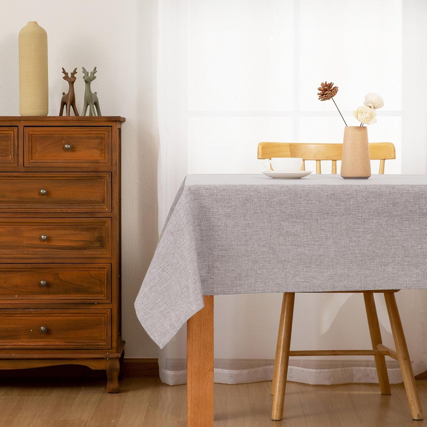 Hiasan Faux Linen Rectangle Tablecloth - Wrinkle and Stain Resistant Washable Table Cloth for Kitchen Dining Room Holiday Table Cover for Party Dinner, Stone, 90 x 156 Inch