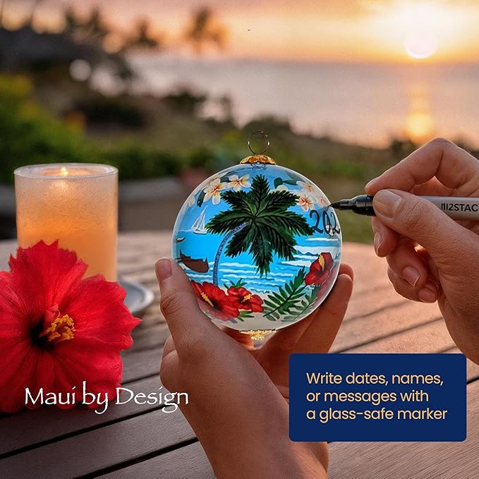 Maui Beach Life Collectible Hawaiian Ornament Hand-Painted Glass with Gift Box NB/M