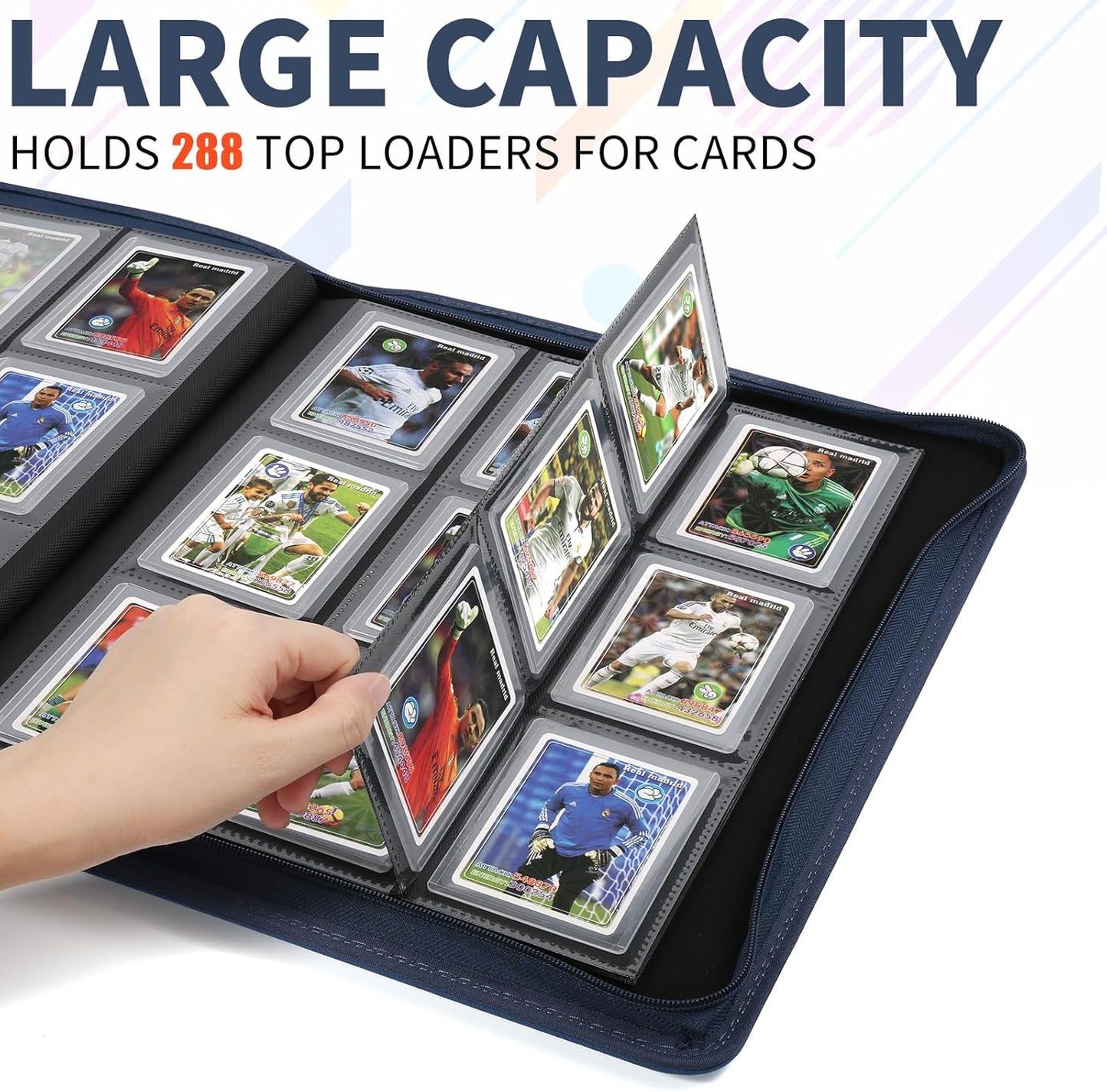 Toploader Binder,Holds 288 Toploaders,9 Pocket Double-Sided Top Loader Binders with Sleeves for 3 x 4'' Toploaders, Card Holder for Trading Cards or Sports Cards (Dark Blue)