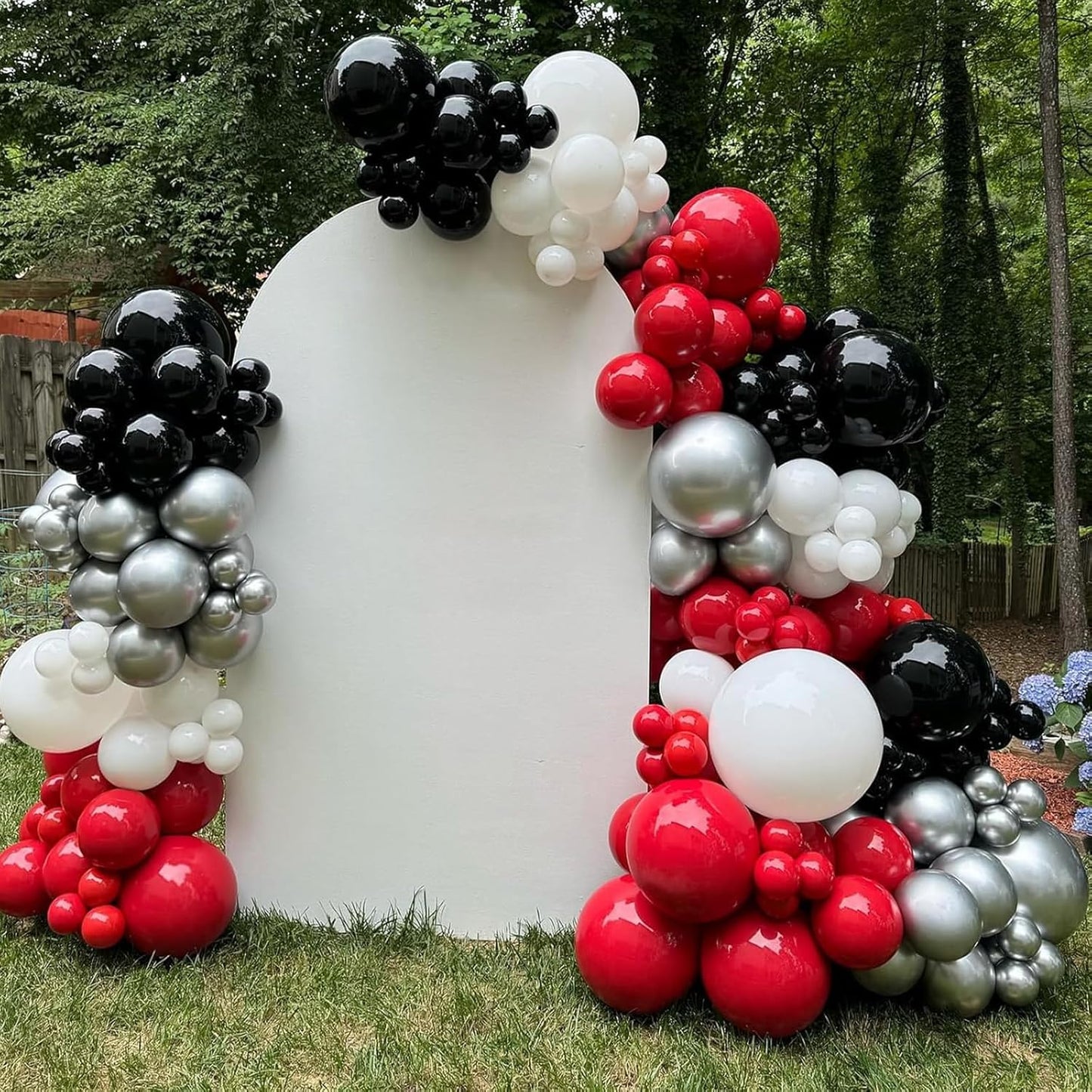 Red Black Balloons, 60 Pcs 12 Inch Double Stuffed Red Matte Black White Balloon with Metallic Silver Balloon for Halloween Vampire Prom New Year Race Car Theme Birthday Poker Card Party Decorations