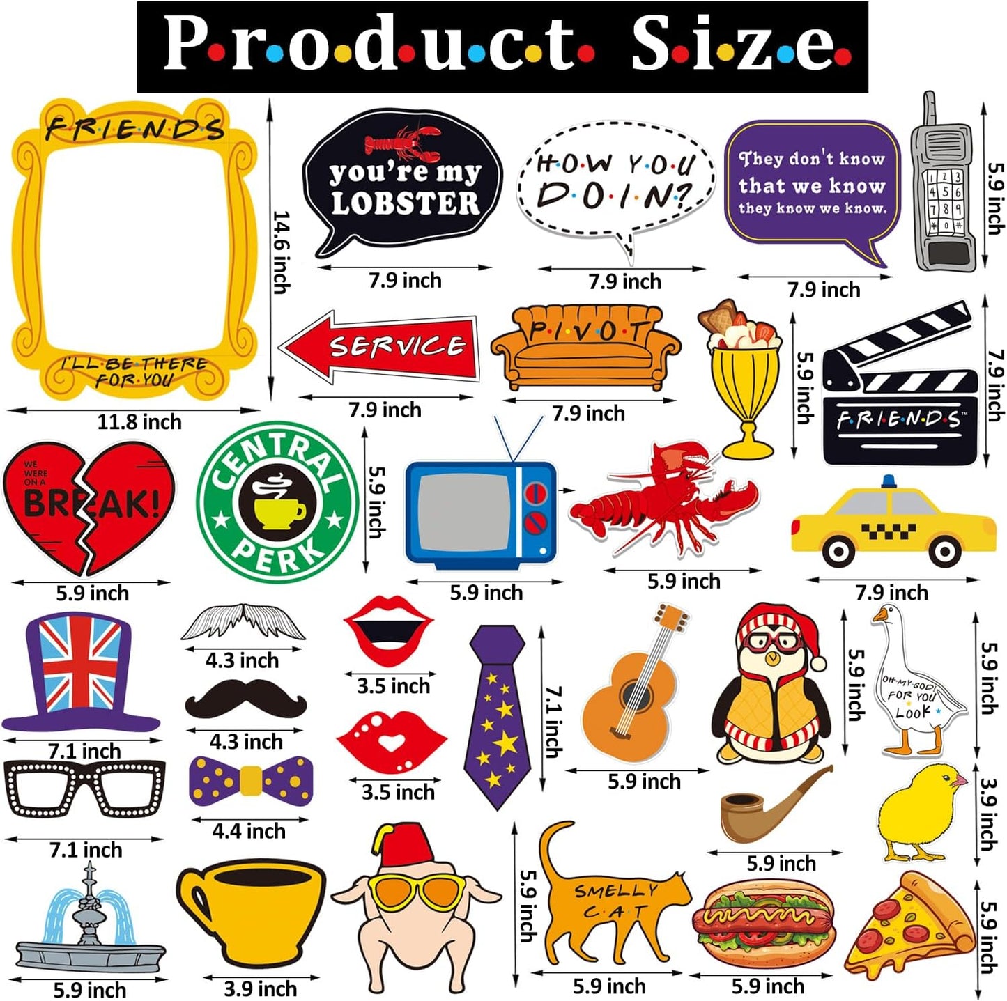 35pcs Friends Themed Party Photo Booth Props, Friends Selfie Frame with Friends TV Show Party Photo Props, Friends Themed Birthday Bachelorette Party Decorations Friends Party Supplies