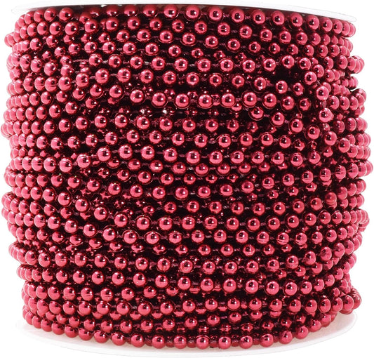 Mandala Crafts 4mm Faux Burgundy Pearl Beads Roll - 44 Yards Strand of Fake Pearls Chain Garlands Spool String for Christmas Tree, Wedding, Party, Vases, DIY Decoration