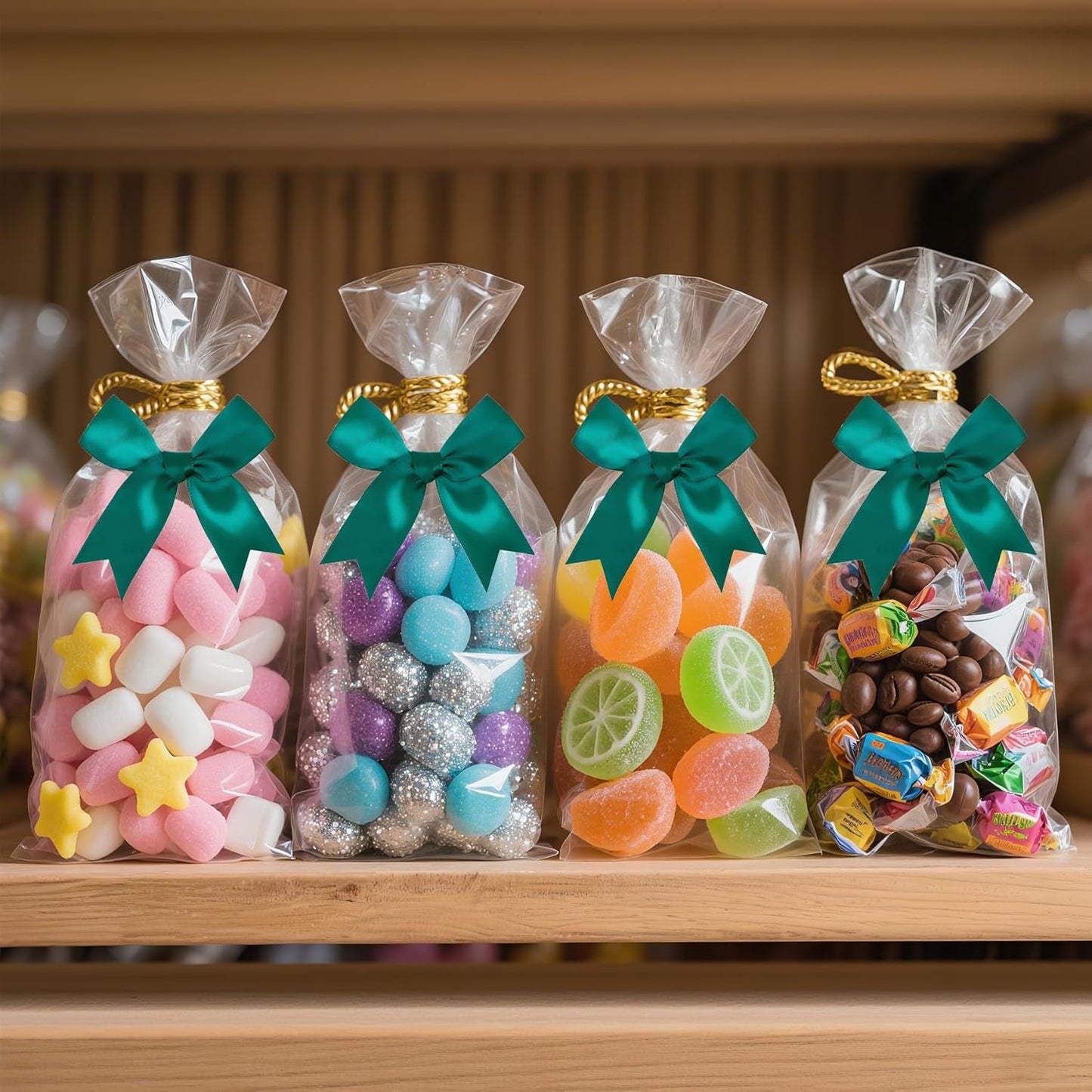 50 Pieces Gift Wrap Bows Premium Satin Ribbon Bows 3.3 Inch Craft Bows for Gift Wrapping DIY Treat Bags Holiday Gifts Bag Party Decorations, Wedding Decor Christmas Birthday Presents (Dark Green)