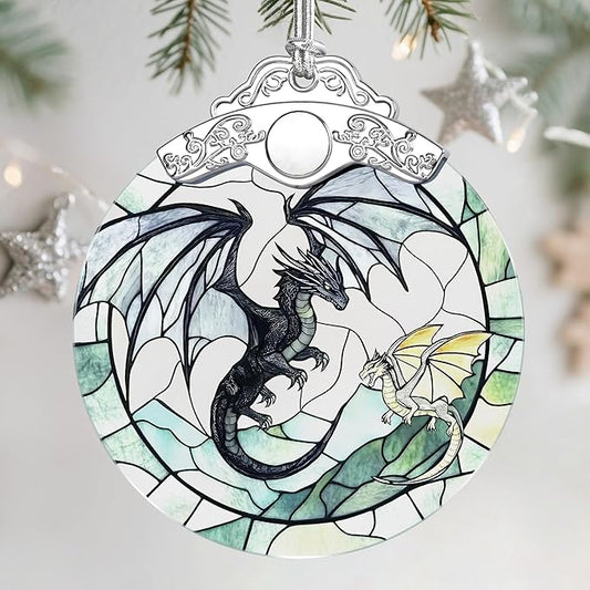 Christmas Ornament, Stained Glass Ornament, Christmas Ornaments for Tree, Hanging Ornaments for Home Decor & Xmas Decorations – Holiday Decor, Gift Ideas, Perfect Holiday & Xmas Gifts - Fantasy Dragon