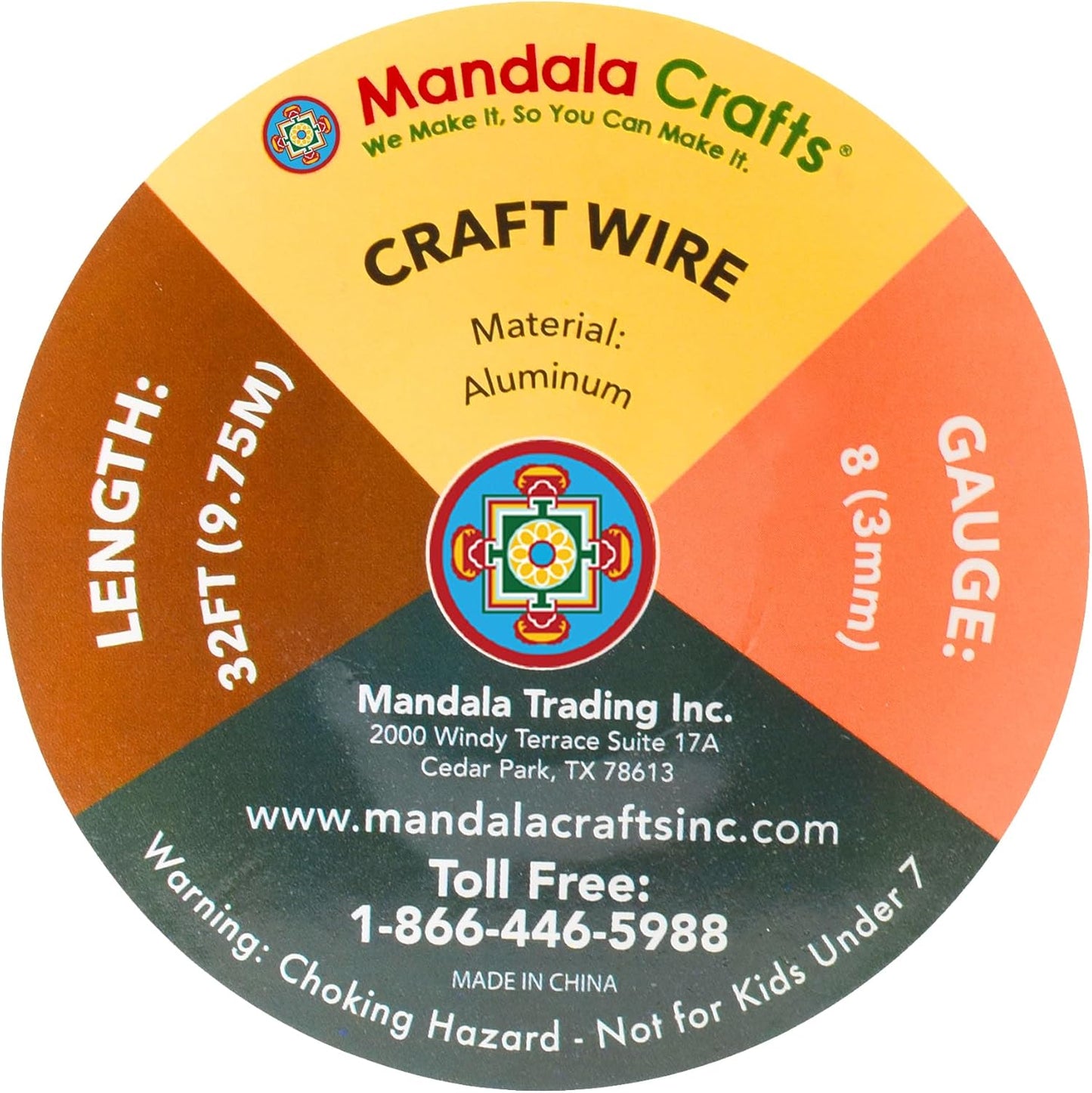 Mandala Crafts 8 Gauge Anodized Aluminum Craft Wire for Jewelry Making - 32 FT Colored Flexible Copper Wire - Bendable for Bonsai Armature Crafting Sculpting