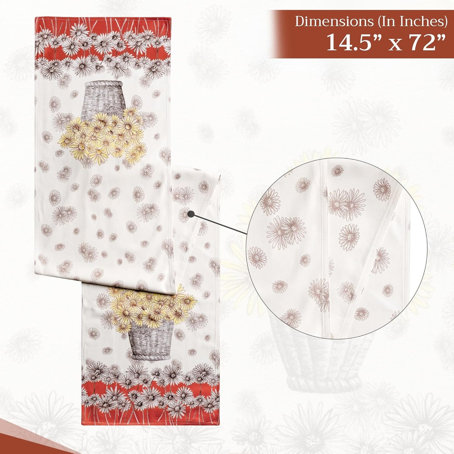 Maison d' Hermine Table Runner 100% Cotton Double Layer Table Runners 72 inches Long for Thanksgiving Christmas Decorations Home Kitchen Dining Party Wedding (Bagatelle, 14.5" x 72")