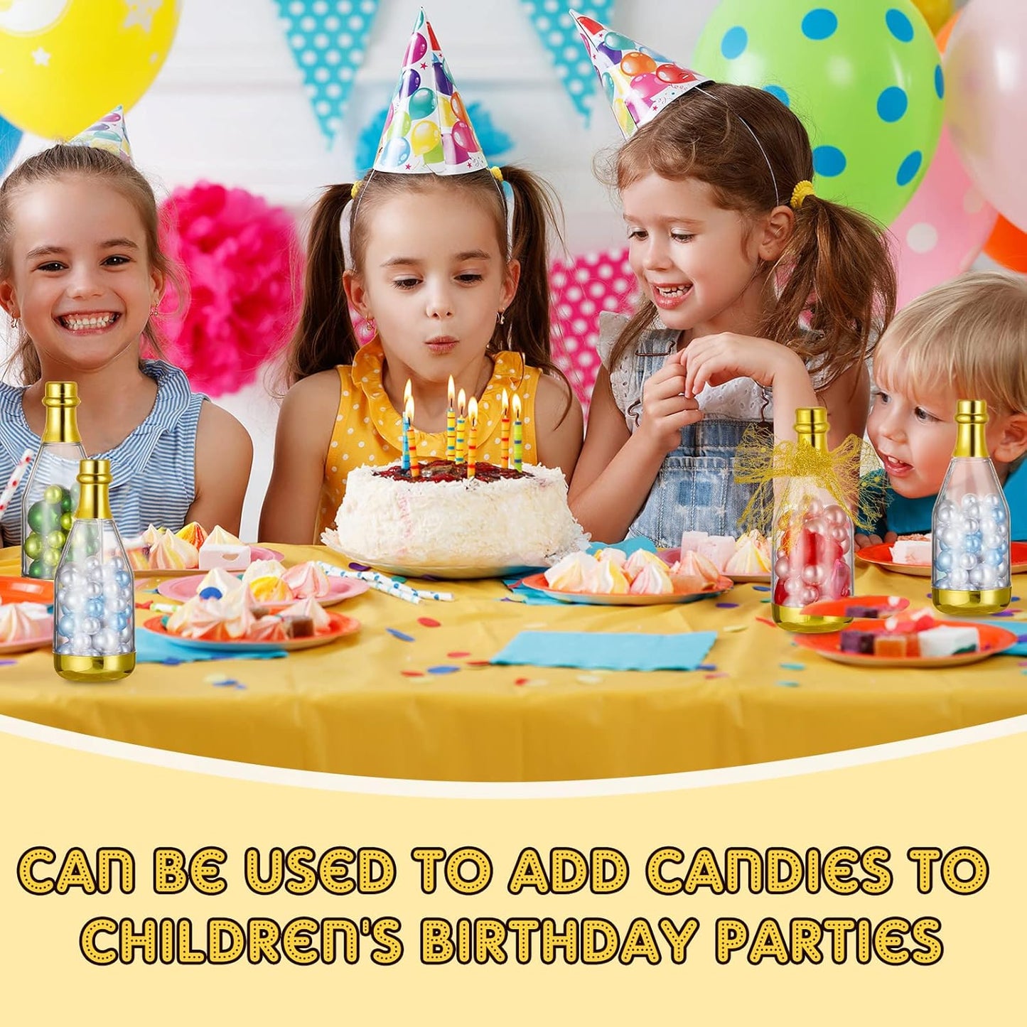 Cunhill 18 Pieces Mini Champagne Bottles Container Bulk Plastic Small Champagne Candy Bottles DIY Favor Mini Candy Jars Wedding Favors for Wedding Bridal Baby Shower Birthday(Clear and Gold)