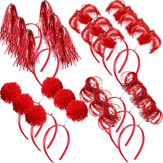 Censen 12 Pcs Halloween Pom Pom Party Headbands Tinsel Ponytails Spirit Head Bopper Headwear for Christmas Birthday Holiday