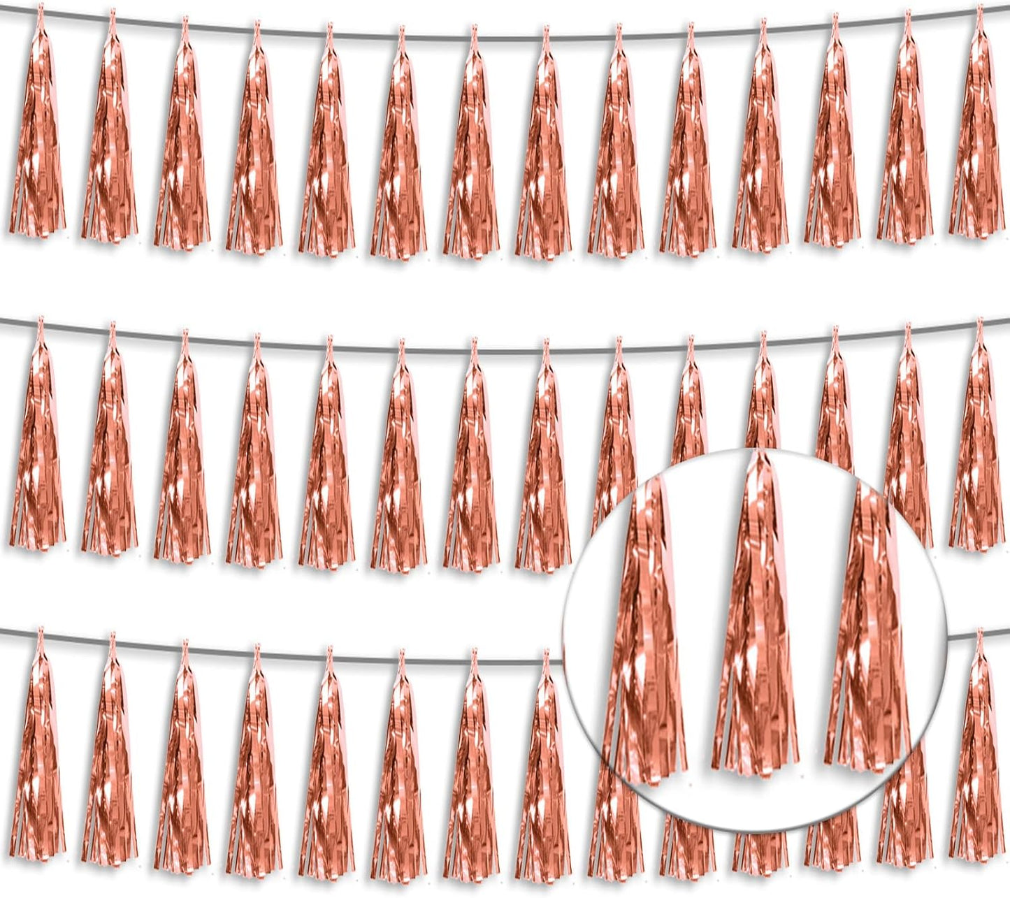 3P Metallic Fringe Tassel Banner Garland Foil Tinsel Streamer Wall Hanging Curtain Backdrop Banner for Parade Floats,Graduation Decorations, Wedding Party Decoration(Rose Gold)