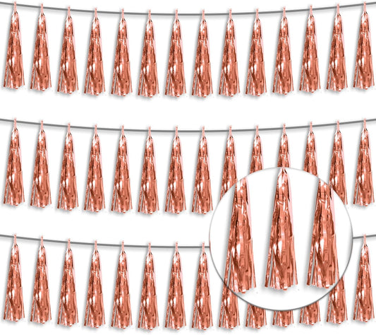 3P Metallic Fringe Tassel Banner Garland Foil Tinsel Streamer Wall Hanging Curtain Backdrop Banner for Parade Floats,Graduation Decorations, Wedding Party Decoration(Rose Gold)