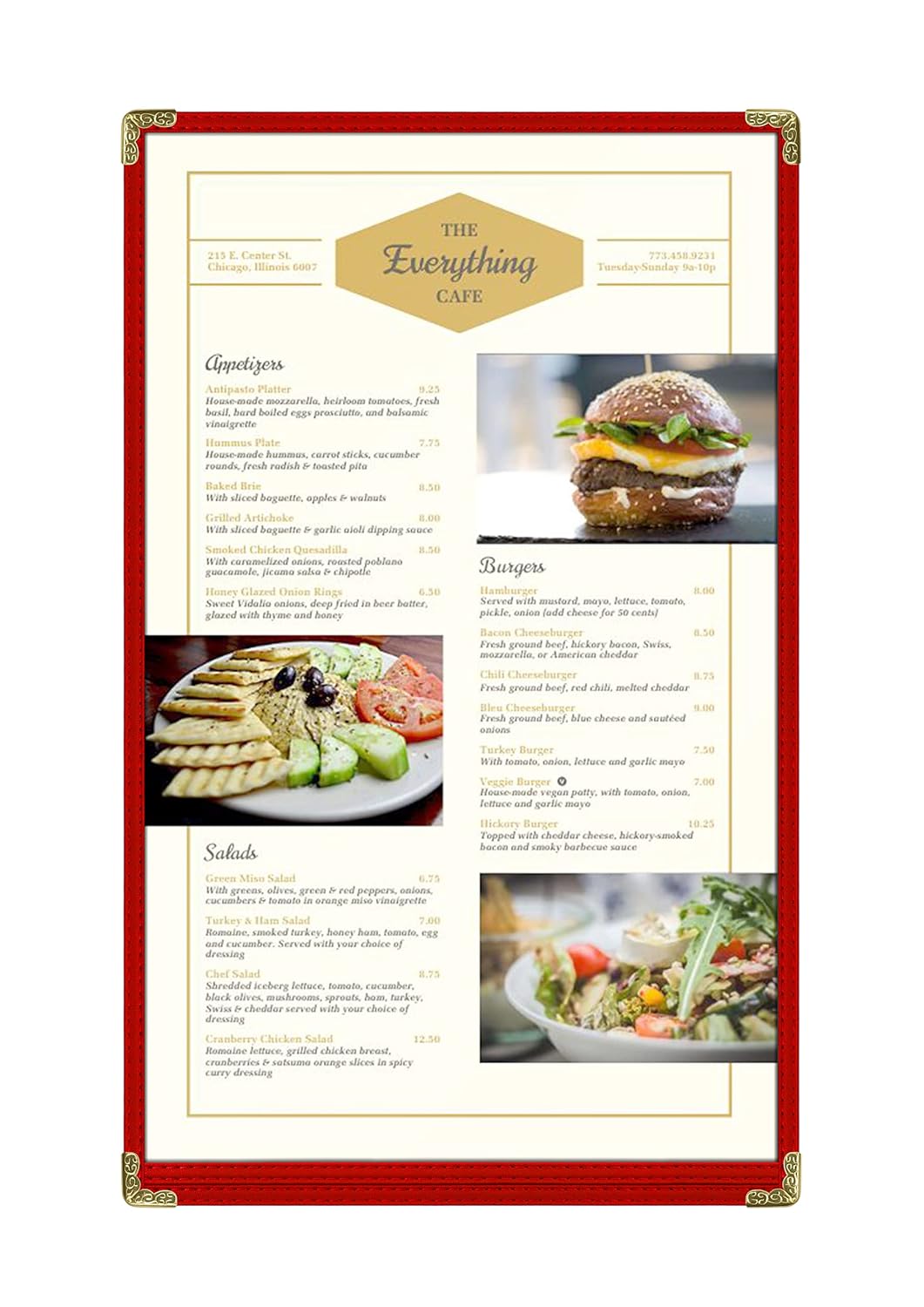 Goodsmart Restaurant Menu Covers – 25 Pack Red 2-View, Top-Loading Menu Holders, Vinyl & Plastic Café Menu Covers, Clear Menu Sleeves, Fits 8.5" x 14", Leather-Style Design, Gold Corners