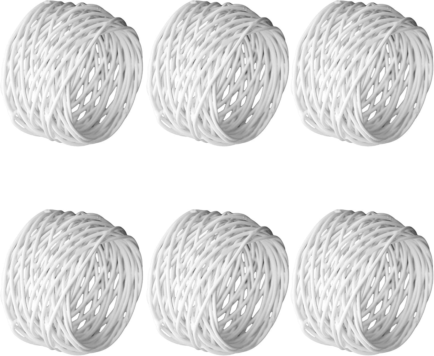 Handmade White Round Mesh Napkin Rings Holder for Dinning Table Parties Everyday, Set of 12
