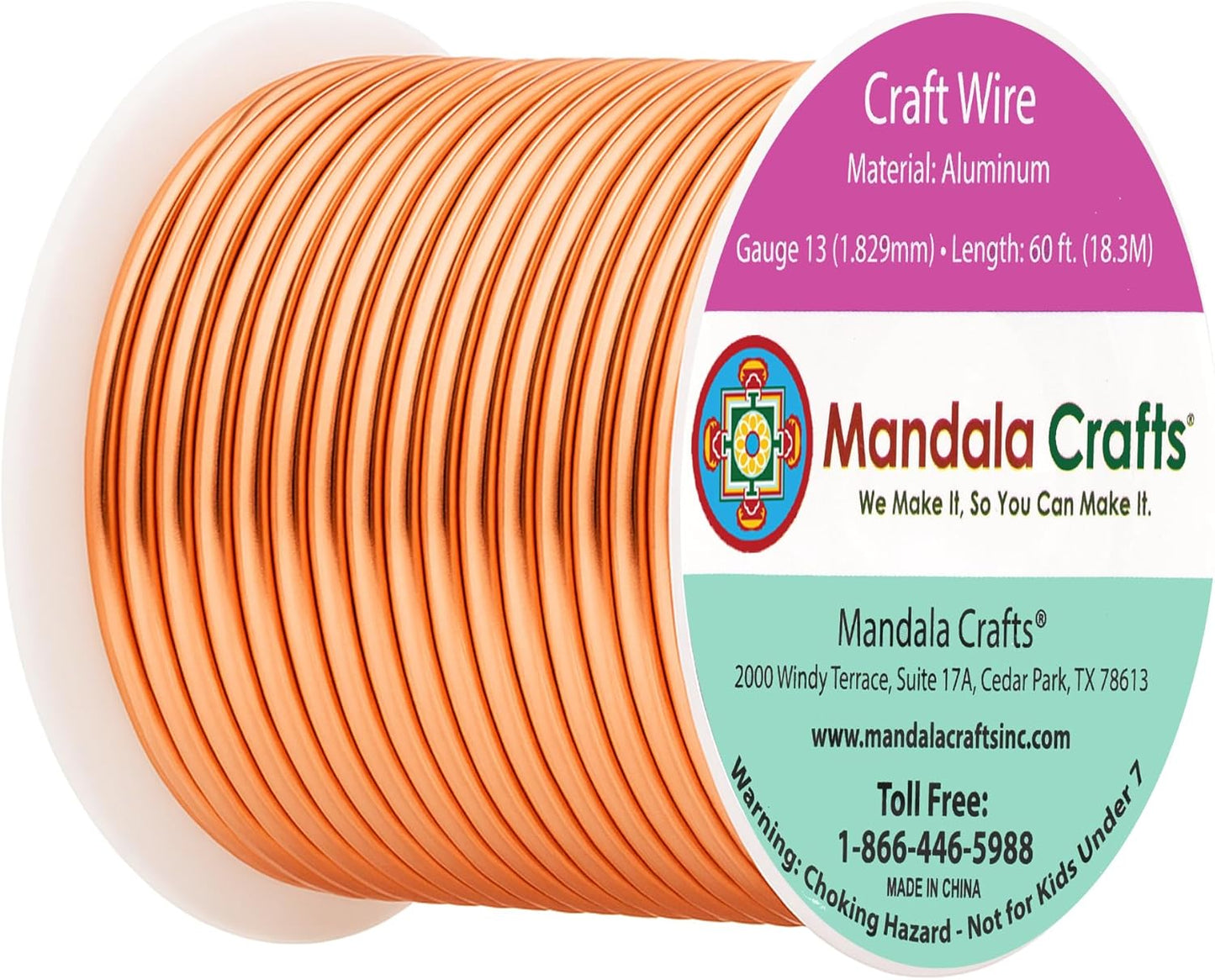 Mandala Crafts 13 Gauge Anodized Aluminum Craft Wire for Jewelry Making - 60 FT Colored Flexible Copper Tone Wire - Bendable for Bonsai Armature Crafting Sculpting