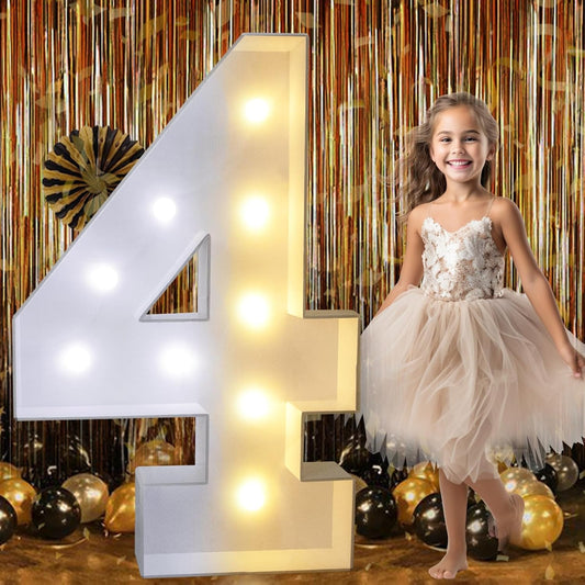 Pooqla 3FT Light Up Marquee Numbers, LED Large Lighted Marquee Numbers for Party Decoration, Giant Mosaic Number for Balloon 4th 14th 40th Birthday Decoration, Cool White and Warm White 4