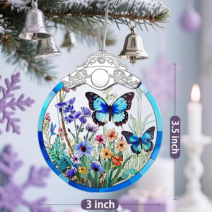 Stained Glass Ornament, Christmas Ornaments, Christmas Decorations for Tree, Holiday Decor, Holiday Party Gifts, Butterfly Themed Gifts, Gift Ideas & Xmas Gift - Monarch Butterfly