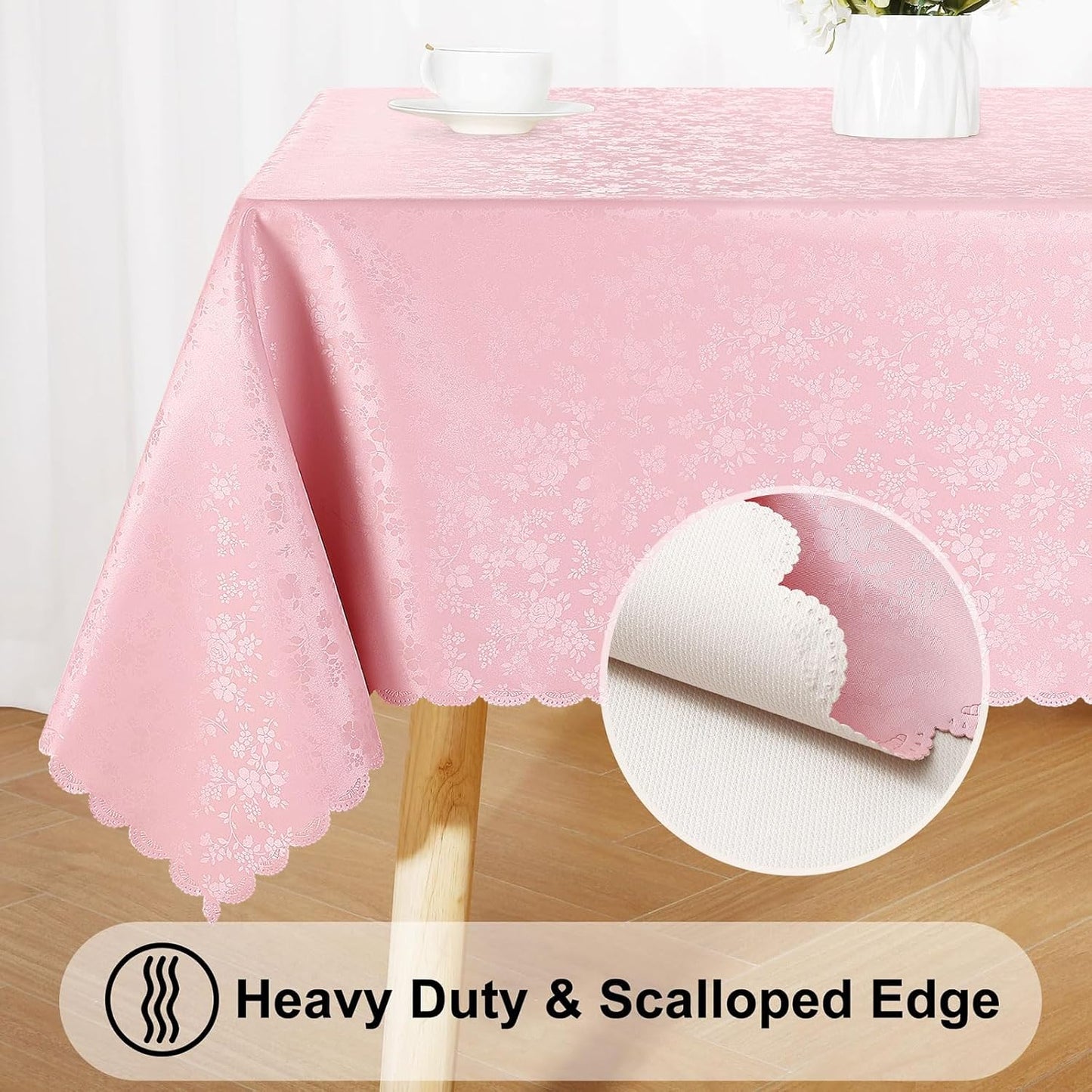 Smiry Rectangle Table Cloth, Waterproof Heavy Duty Vinyl Tablecloths, Wipeable Washable Table Cover for Kitchen and Dining Room (Pink, 60" X 120")