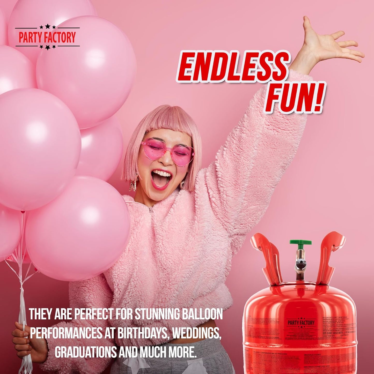 Party Factory helium tank for 20 balloons, helium cylinder 5 cu. ft. gas, ideal for birthday party, wedding