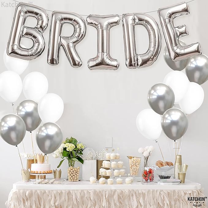 KatchOn, Bride Balloons Silver | Bachelorette Party Decorations | Silver Bride Balloons Bachelorette for Bridal Shower Decorations | Bridal Shower balloons