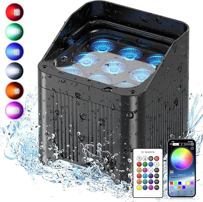 Battery Powered Stage Lights Uplights Rechargeable Par Lights IP65 Waterproof 9X18W LED 9600mAh RGBWAUV 6in1 with APP DMX Stage Uplighting for Event Wedding Party DJ Show Church