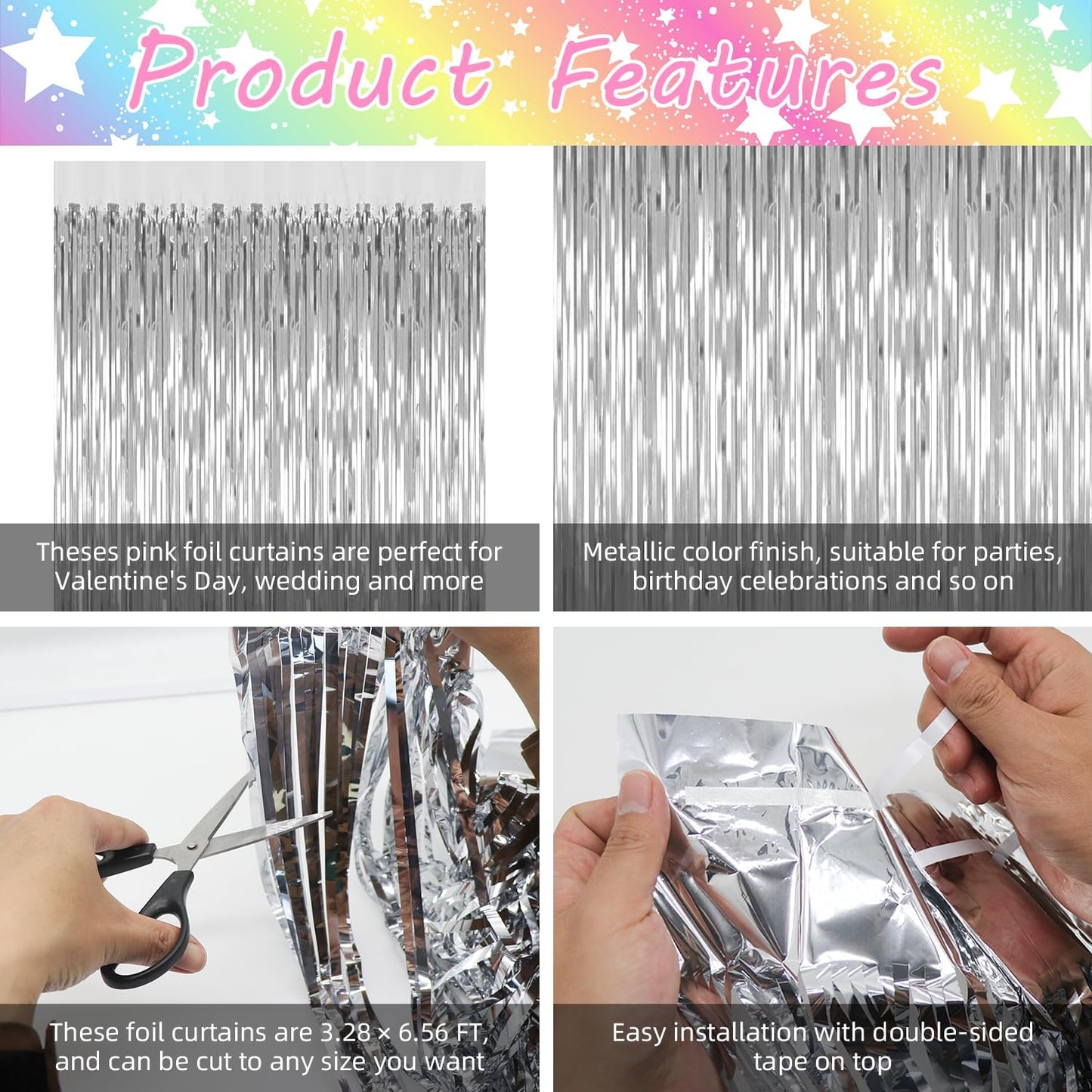 3 Pack Silver Backdrop Curtain Party Decorations Foil Fringe Backdrop Silver Tinsel Streamers Birthday Bachelorette New Year Christmas Wedding Baby Shower Disco Party Decorations
