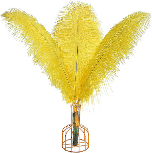 THARAHT Yellow Ostrich Feathers 12pcs Large Natural Bulk 16-18Inch 40cm-45cm for Wedding Party Centerpieces Easter Gatsbi and Home Decoration Feathers