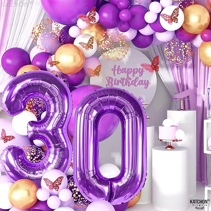 KatchOn, Purple 30 Balloon Numbers - 40 Inch | Purple 30 Balloons for Birthday | Purple 30th Birthday Decorations for Her | 30th Birthday Balloons for Her | Number 30 Balloons for 30th Birthday Decor