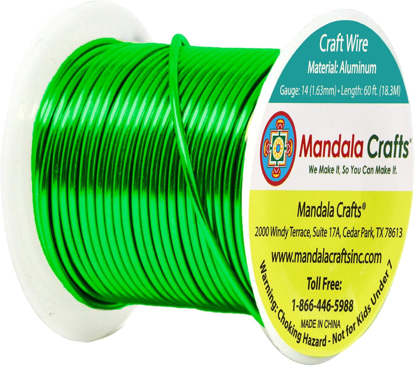 Mandala Crafts 14 Gauge Anodized Aluminum Craft Wire for Jewelry Making - 60 FT Colored Flexible Kelly Green Wire - Bendable for Bonsai Armature Crafting Sculpting
