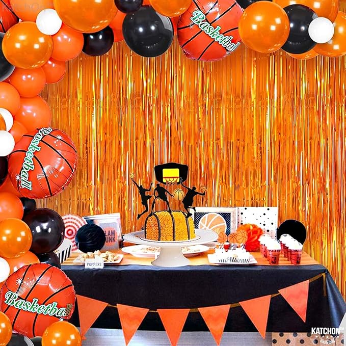 KatchOn, XtraLarge Orange Fringe Backdrop Curtain - 3.2x8 Feet, Pack of 2 | Orange Streamers for Christmas Decorations | Basketball Party Decorations, Birthday Decorations |