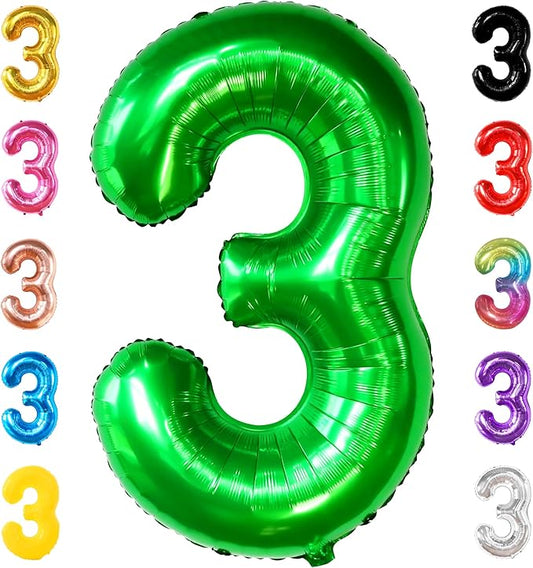 KatchOn, Giant Green Number 3 Balloon - 40 Inch | Three Rex Birthday Party Decorations | Green 3 Balloon Number for Happy Birthday Decorations | 3rd Anniversary Decoration