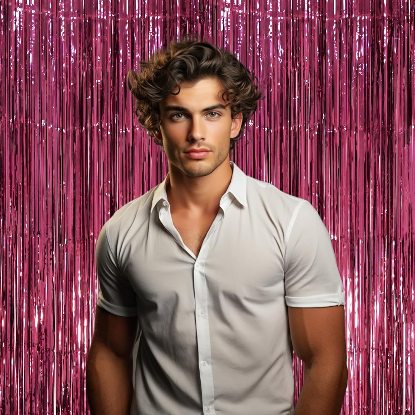 2 Pack Burgundy Foil Fringe Backdrop Curtains, Tinsel Streamers Party Decorations, Fringe Backdrop, Door Shimmer for Retro Theme Party