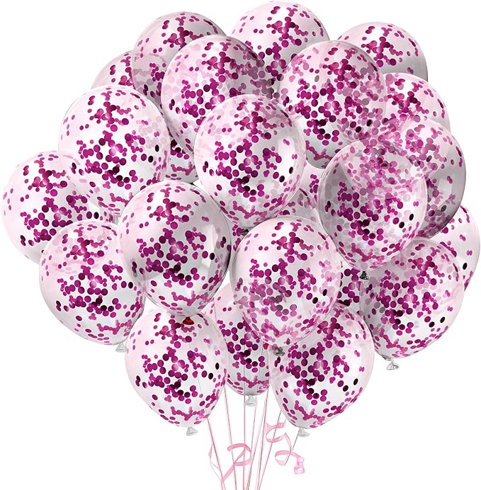 KatchOn Hot Pink Confetti Balloons Set - 12 Inch, Pack of 60 | Balloons With Confetti Inside | Birthday Decorations for Women | Galentines and Valentines Day