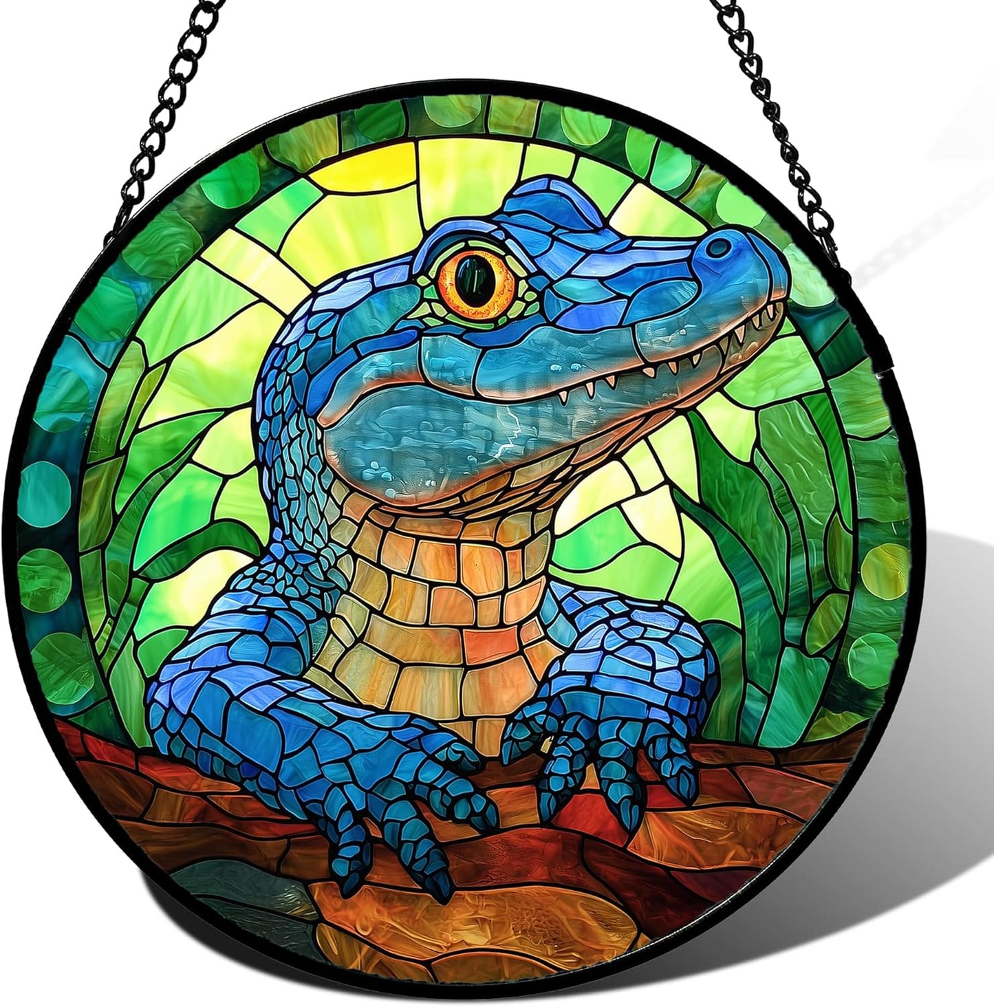 Stained Glass Window Hanging, Blue Alligator Sun Catcher for Window Door Home Decor Green Brown Suncatcher Christmas Mother's Day Birthday Gifts for Women Men Mom and Nana 11.8 in
