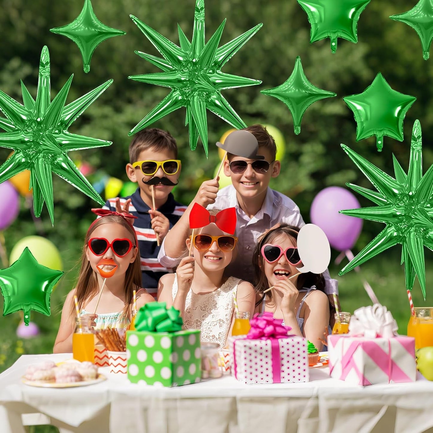 Green Star Balloon,16Pcs Star Foil Balloons Set with 22Inch Explosion Spike Cone Balloons and 10Inch Quadrangle Helium Balloon for Birthday Wedding Baby Shower and Halloween Party Decorations