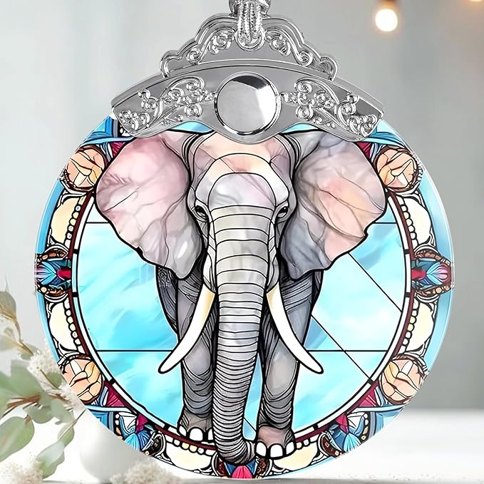 Stained Glass Christmas Ornament, Jocidea Elephant Christmas Decorations, Christmas Tree Ornament, Elephant Lovers Gifts, Holiday Decor and Xmas Gifts Ideas