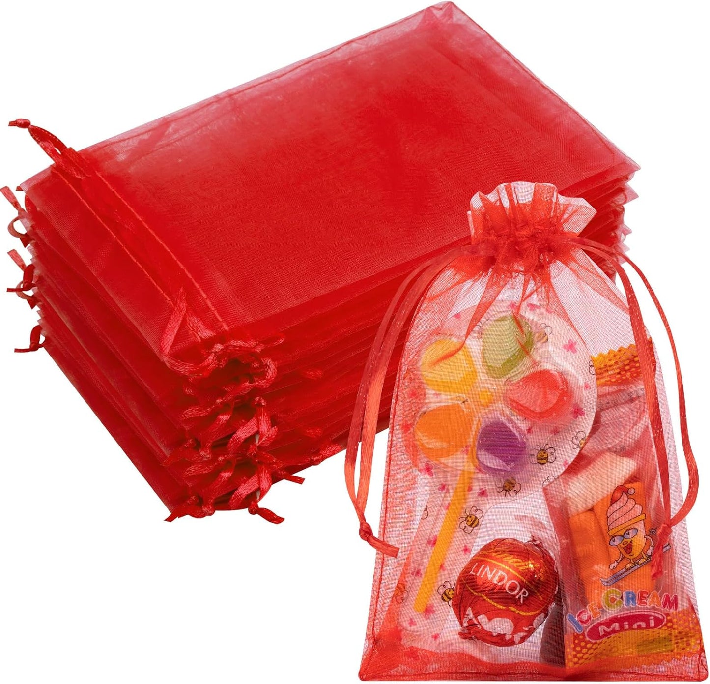 50 Pcs 4x6 Inch Organza Bags, Mesh Bags Drawstring Sachet Bag Small Pouch Bag for Christmas Gift Party Favor Wedding(Red)