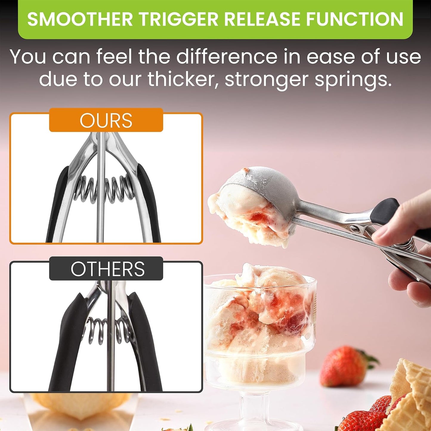 Spring Chef Large #20 Stainless Steel Cookie Scoop for Baking, Multifunctional Cookie Dough Scoop with Trigger Release - Dishwasher Safe Melon Baller - 2.93 Tablespoon Food Scooper for Kitchen - Black