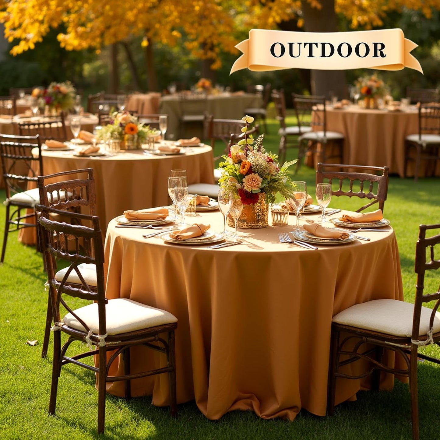 sancua 6 Pack Round Tablecloth 90 Inch, Stain and Wrinkle Resistant Fall Table Cloth - Washable Polyester Decorative Fabric Table Cover for Dining, Thanksgiving Parties and Camping, Bronze