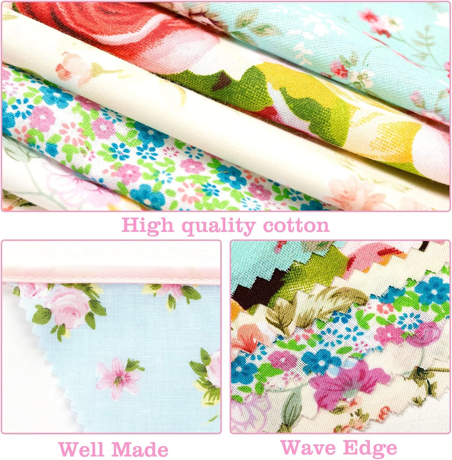 jijAcraft 39Ft Triangle Bunting Banner, 42Pcs Tea Floral Party Bunting Cotton Fabric Flags Pennant Garlands for Birthday Party, Wedding, Baby Shower, Outdoor and Home Decorations (Pink and Grenn)