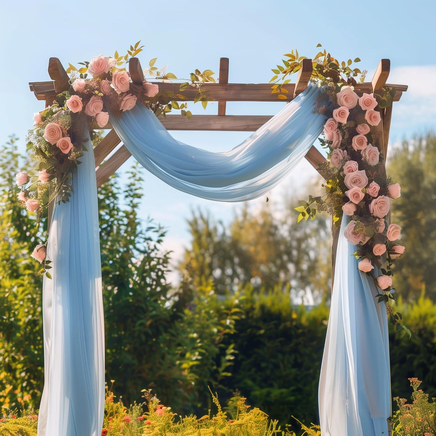 Wedding Arch Draping Fabric 3 Panels 28.7" x 20FT Baby Blue Sheer Chiffon Backdrop Drapes for Wedding Ceremony Birthday Party Bridal Shower Outdoor Decoration