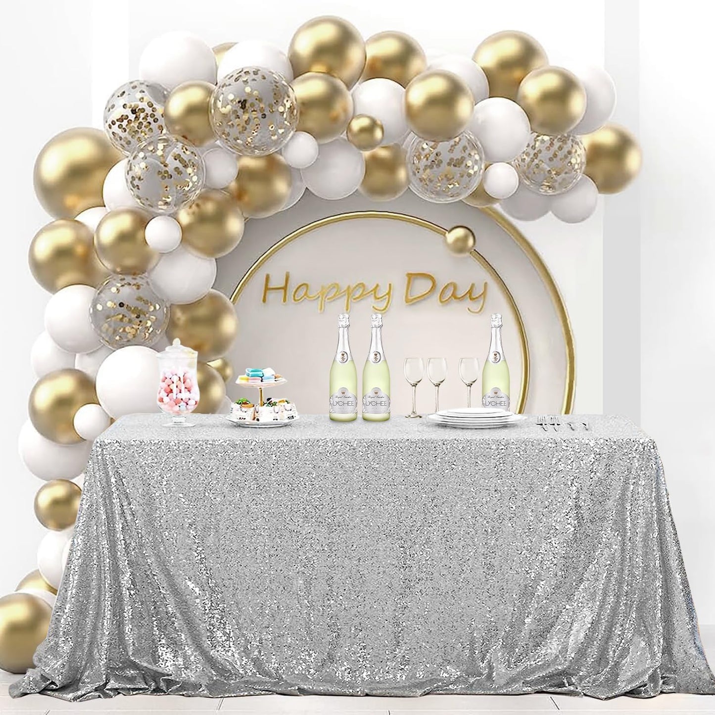 OQSQ Silver Sequins Tablecloth 60x102 inch, Sparkly Glitter Table Cover for Wedding Birthday Party Prom Decorations