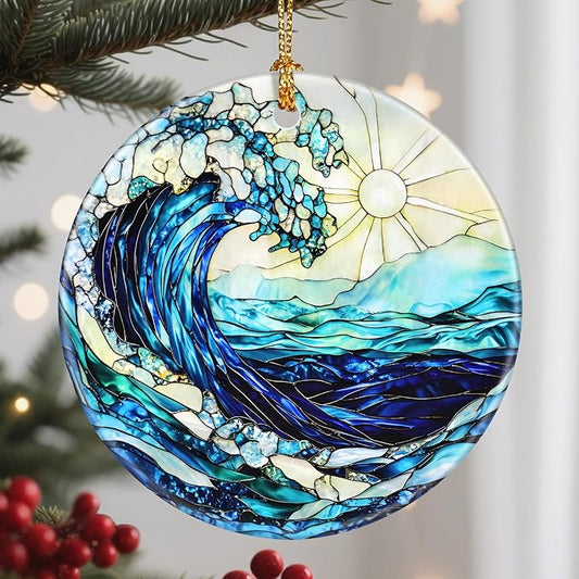 Christmas Ornaments, 2.8 Inch Ceramic Hanging Ornament, Christmas Tree Ornaments, Xmas Decorations, Holiday Decorations, Holiday Party Gifts, and Xmas Gift Ideas - Ocean Wave