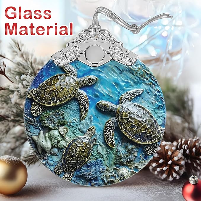 Christmas Decorations Ornaments, Stained Glass Ornament, Christmas Tree Ornaments, 2025 Gift Ornament, Xmas Gift for Friend Family Coworker - Sea Turtles