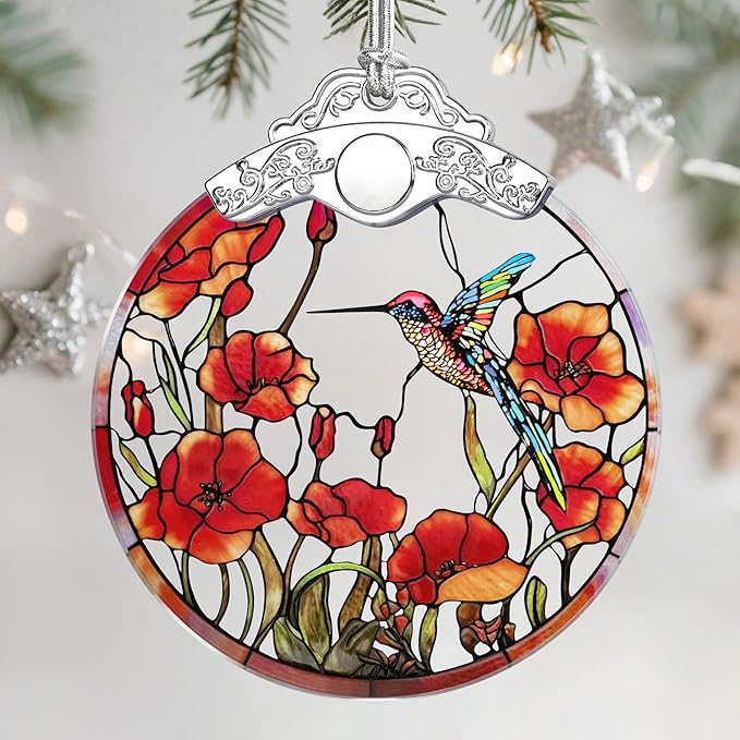 Christmas Ornaments: Stained Glass Ornament, Christmas Tree Ornament, Hanging Ornaments for Home Decor & Xmas Tree Decorations – Exquisite Holiday Decor,Gifts & Holiday Present - Hummingbird