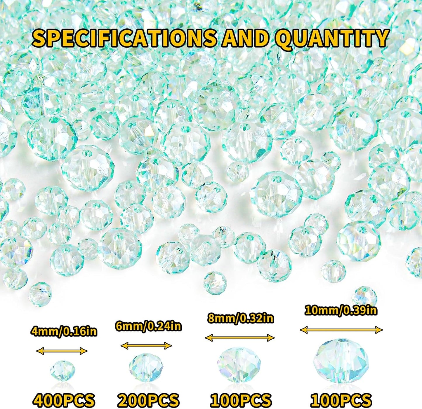 800Pcs 4/6/8/10mm Crystal Glass Beads for Jewelry Making Beads for Bracelets Necklace Pendants Making Supplies(Light Blue Green)