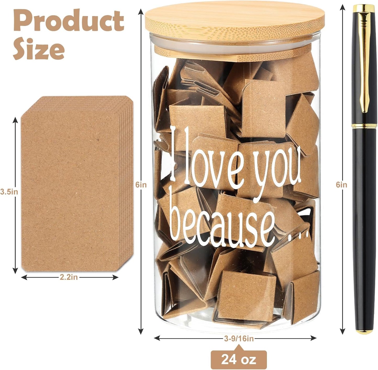 Love Notes Jar Love You Because Jar with 100 Note cards and 1 Pen, Christmas Anniversary Birthday Gifts for Boyfriend Girlfriend Wife Husband, Newlywed Gifts for the Couple