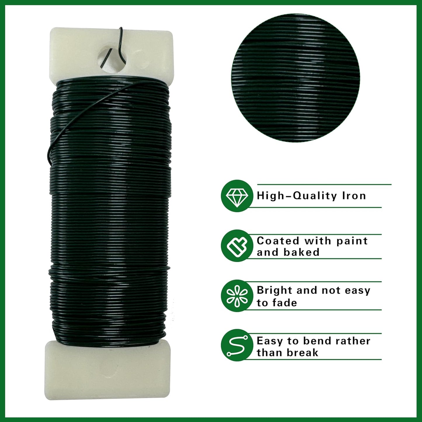 Green Floral Wire 3 Pack 114 Yards 22 Gauge Flexible Paddle Craft Wire for Wreath Making, Christmas Tree, Floral Arrangements and DIY Crafts