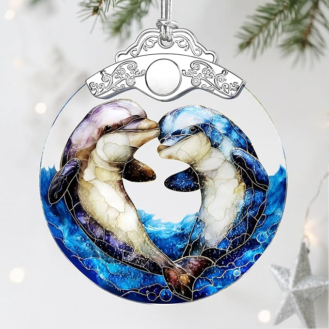 Dolphin Ornament, Stained Glass Christmas Decorations, Christmas Ornaments for Tree, Holiday Ornament, Dolphin Gifts, Holiday Party Gifts, Gift Ideas & Xmas Gift